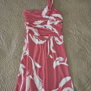 BCBGMaxAzria One-Shoulder Pink and White Dress